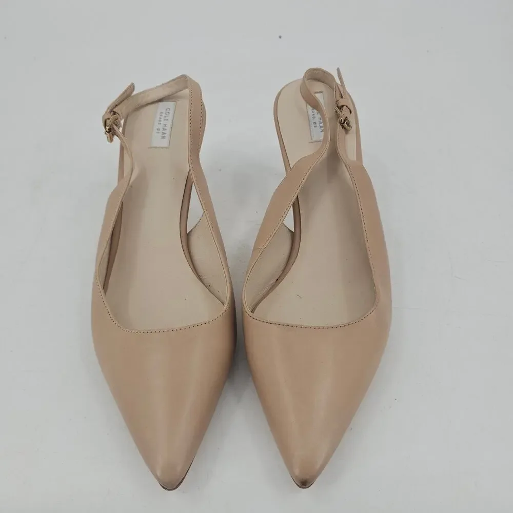 Cole Haan Nude Leather Slingback Heels Size 10 B Old Money Minimalist Corpcore